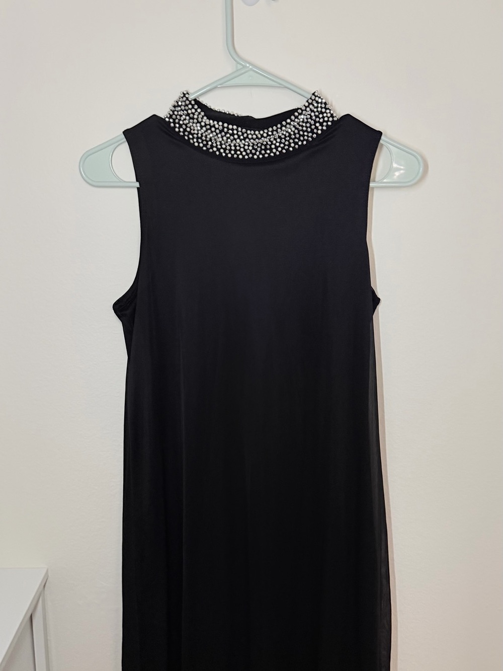 Sleeveless Black Beaded High-Neck Dress